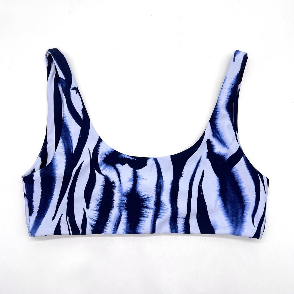 SIGAL Zebra Bikini Top Womens Medium Blue Striped Scoop Neck Tiger Stripe NEW